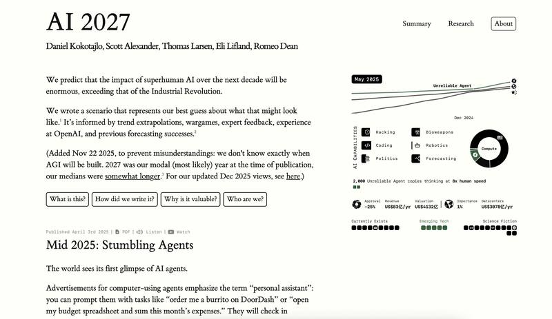 AI 2027：用“硬核推演”为“超人类AI时代”绘制的十年剧本 📜