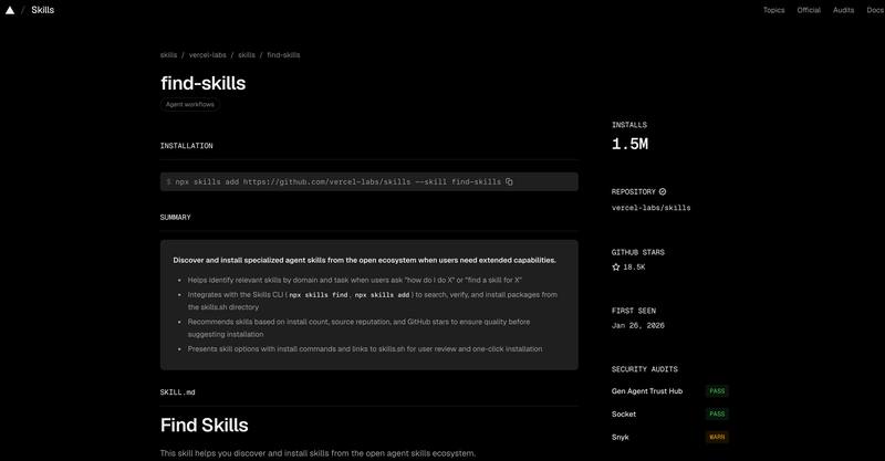 find-skills：Vercel Agent 技能发现工具 🛠